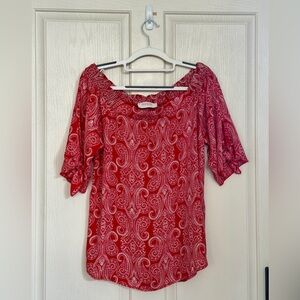 Renee C Red Smocked Short Sleeve Blouse